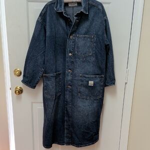 Gap Workwear Dark Blue Long Denim Trench Coat